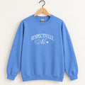 Respectfully, No crewneck sweatshirt in Carolina Blue on a wooden hanger