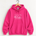 I Know Better, I Simply Chose Otherwise hoodie in Heliconia pink on a wooden hanger