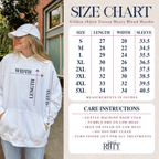 Size chart for the Gildan 18500 unisex heavy blend hoodie, sizes S to 5XL with length, width and sleeve in inches