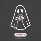 Close-up of the embroidered ghost holding a soda can, drink option 6 of 6