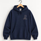 Here for the Boos hoodie in Navy on a wooden hanger