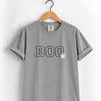 Boo embroidered tee in Grey on a wooden hanger