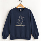 Here for the Boos crewneck sweatshirt in Navy on a wooden hanger