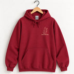 Here for the Boos hoodie in Cardinal Red on a wooden hanger