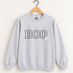 Boo embroidered crewneck sweatshirt in Ash on a wooden hanger