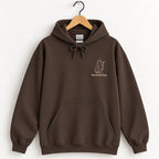 Here for the Boos hoodie in Dark Chocolate on a wooden hanger