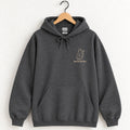 Here for the Boos hoodie in Dark Heather on a wooden hanger