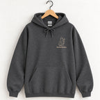 Here for the Boos hoodie in Dark Heather on a wooden hanger
