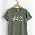 I Know Better, I Simply Chose Otherwise Comfort Colors tee in Moss on a wooden hanger, front view