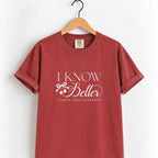 I Know Better, I Simply Chose Otherwise Comfort Colors tee in Chili on a wooden hanger, front view