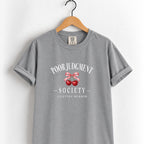 Poor Judgment Society Lifetime Member tee in Grey on a wooden hanger