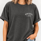 Woman wearing the Respectfully, No tee in Pepper
