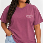 Woman wearing the Respectfully, No tee in Berry